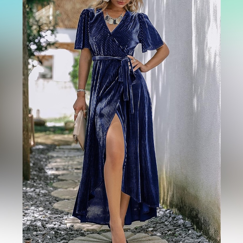 New Ribbed Velvet Wrap Maxi - Picture 6 of 8